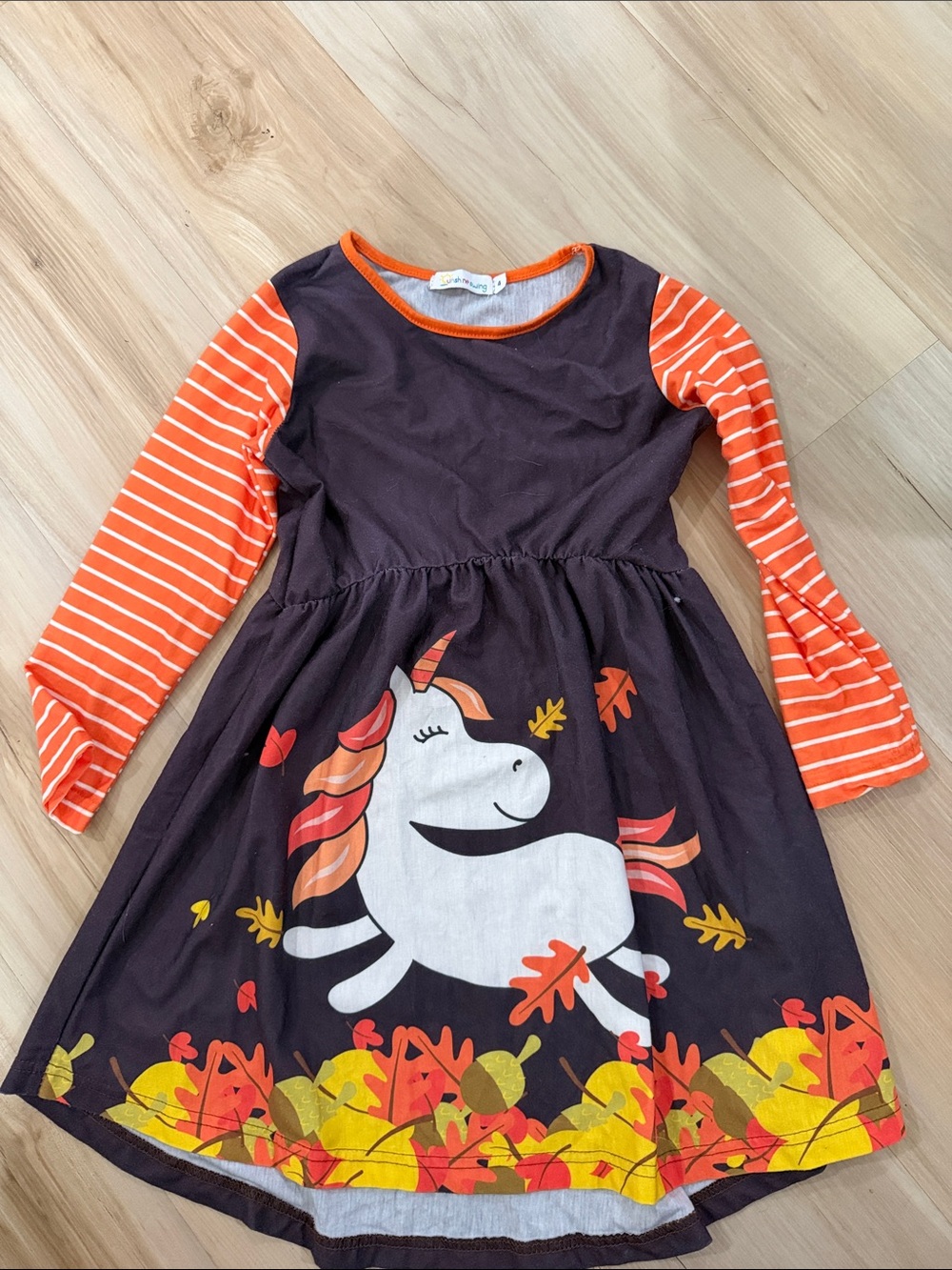 Girls Orange & Brown Unicorn Fall Dress